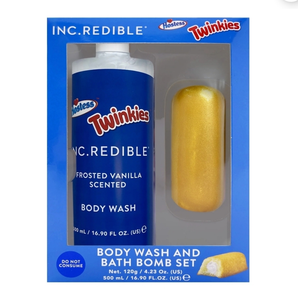 INC.redible Twinkies Body Wash & Bath Bomb Gift Set. Frostec Vanilla Scent 500mL